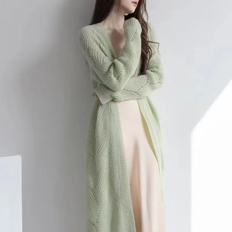 

French Long Knitted Sweater Cardigan Jacket Women's Loose Hollow Outside With Lazy Style Top