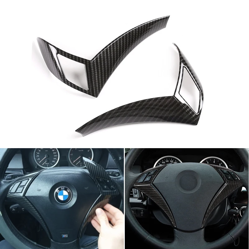 

For BMW 5 Series E60 E61 2003 2004 2005 2006 - 2010 Carbon Texture Car Steering Wheel Panel Switch Button Frame Protective Cover