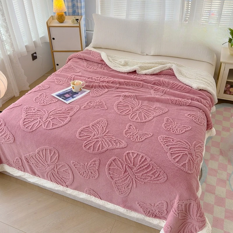 

Luxury Soft Polyester Blanket - Double-Sided Heavyweight Office Nap Sofa Throw with Solid Color Butterfly Jacquard Pattern