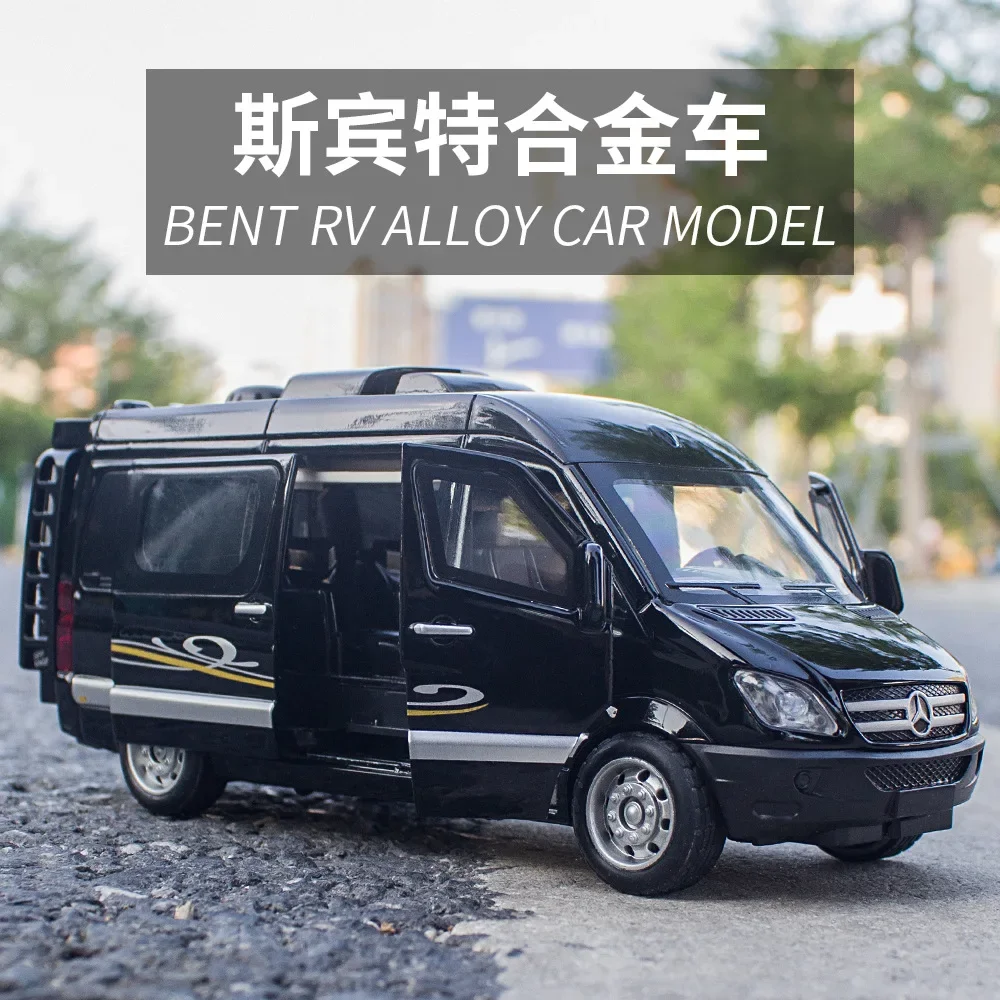 1:32 Mercedes-Benz Sprinter Motorhome Diecast Car Metal Model With Light And Sound Pull Back car Alloy Toy Collection For Gifts