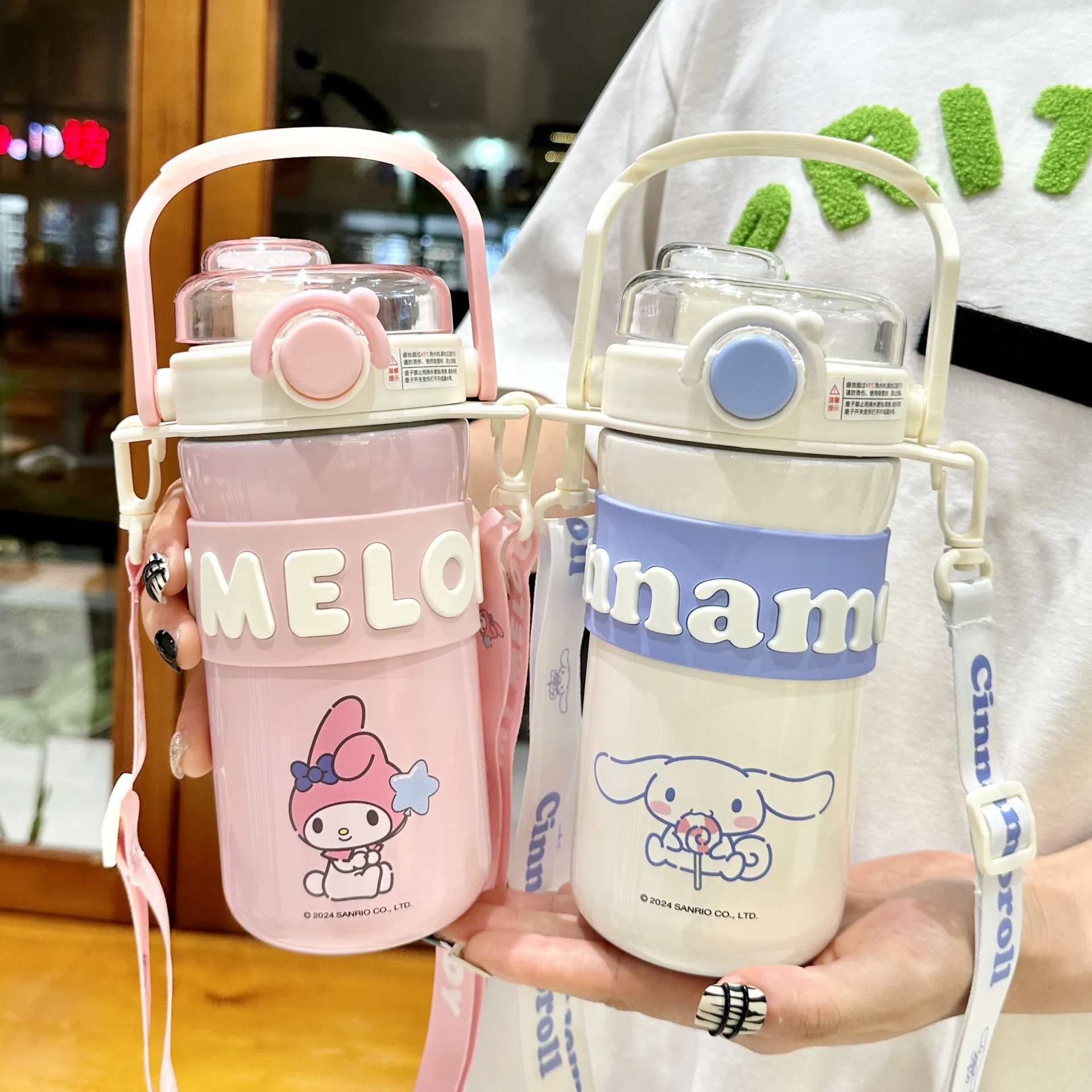 635ML Sanrio Cinnamoroll Water Cup Student Kawaii Anime Kuromi MyMelody Pochacco Large Capacity Double Drink Thermos Cup Kid Gif