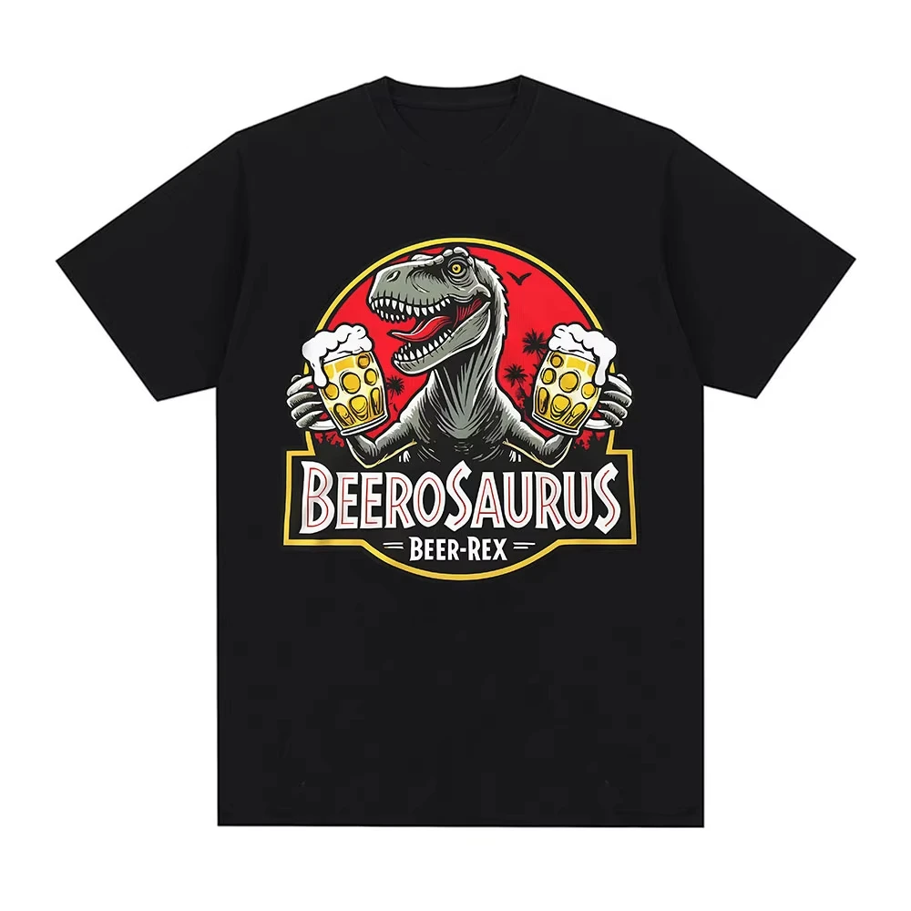 Beerosaurus مضحك البيرة ريكس ديناصور تي شيرت الرجال النساء الملابس موضة تي شيرت غير رسمي القطن المتضخم قصيرة الأكمام تي شيرت