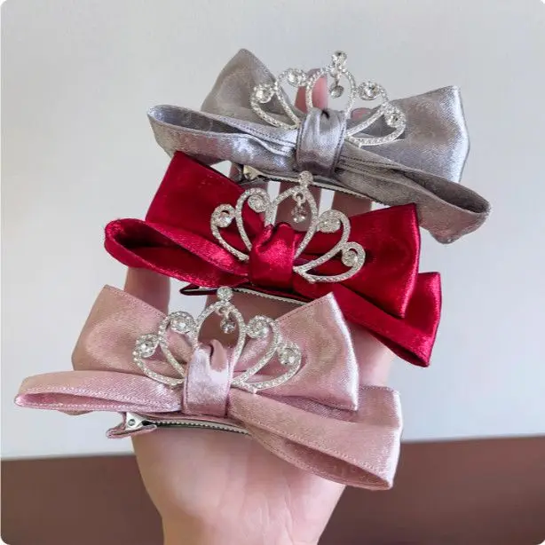 

Crown bow high-end Western style autumn and winter girl princess sparkling crystal sweet dreamy duckbill clip hair clip