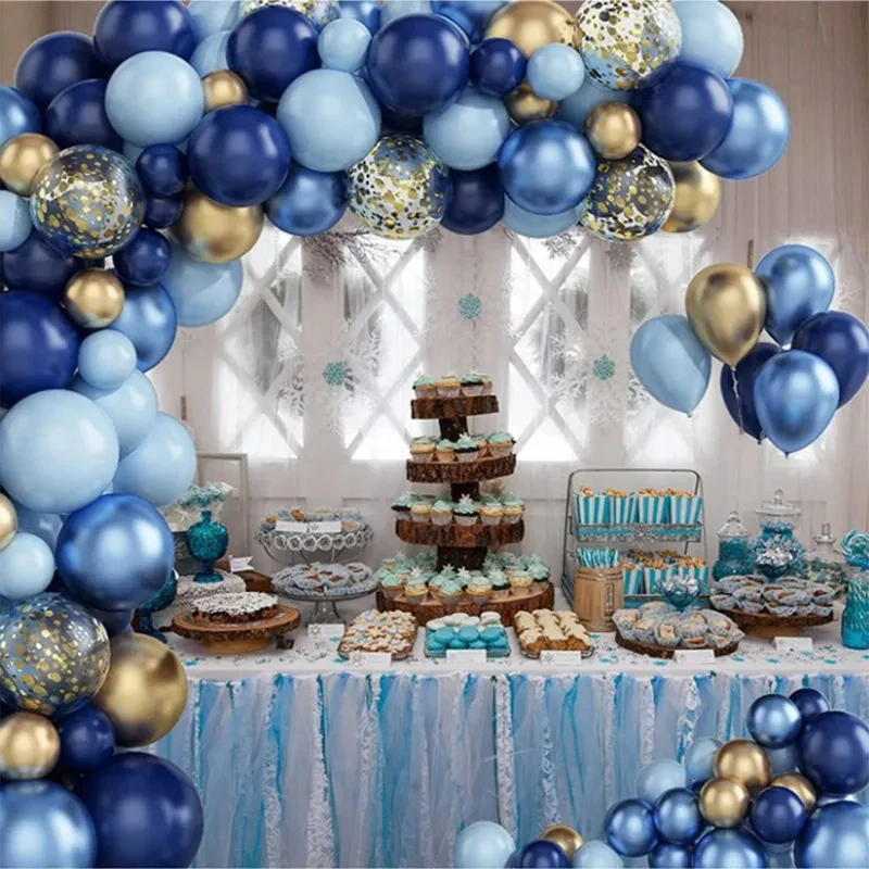 Blue Metallic Balloons Garland Kit Gold Confetti Balloon Arch Birthday Party Decoration Kids Wedding Birthday Baby Shower Boy