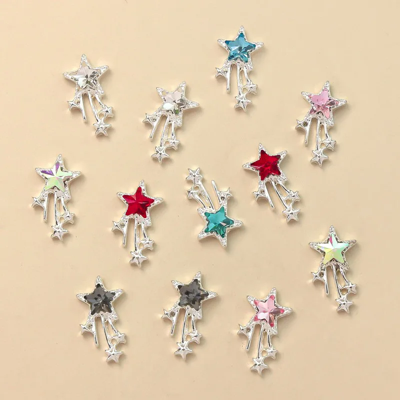 10 قطعة نجمة الرماية الفاخرة مسمار السحر ثلاثية الأبعاد سبائك حجر الراين النيزك الخماسية نجمة مسمار الفن زينة للتقليم براقة #3