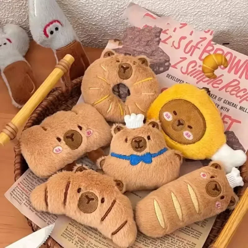 Peluche abeille Miniature Simulation nourriture beignet Hamburger Croissant porte-clés Capybara jouet Animal porte-clés accessoire