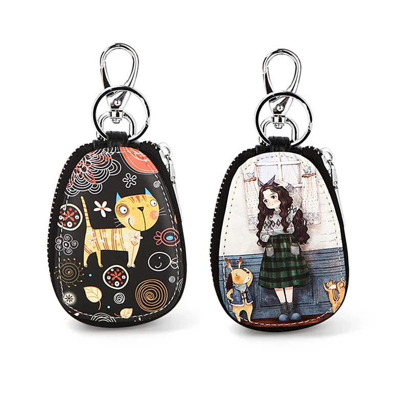 

Fashion Cartoon Key Bag Ladies Portable Key chains Zipper Coin Purse PU Leather Comic Girl Car Key Case