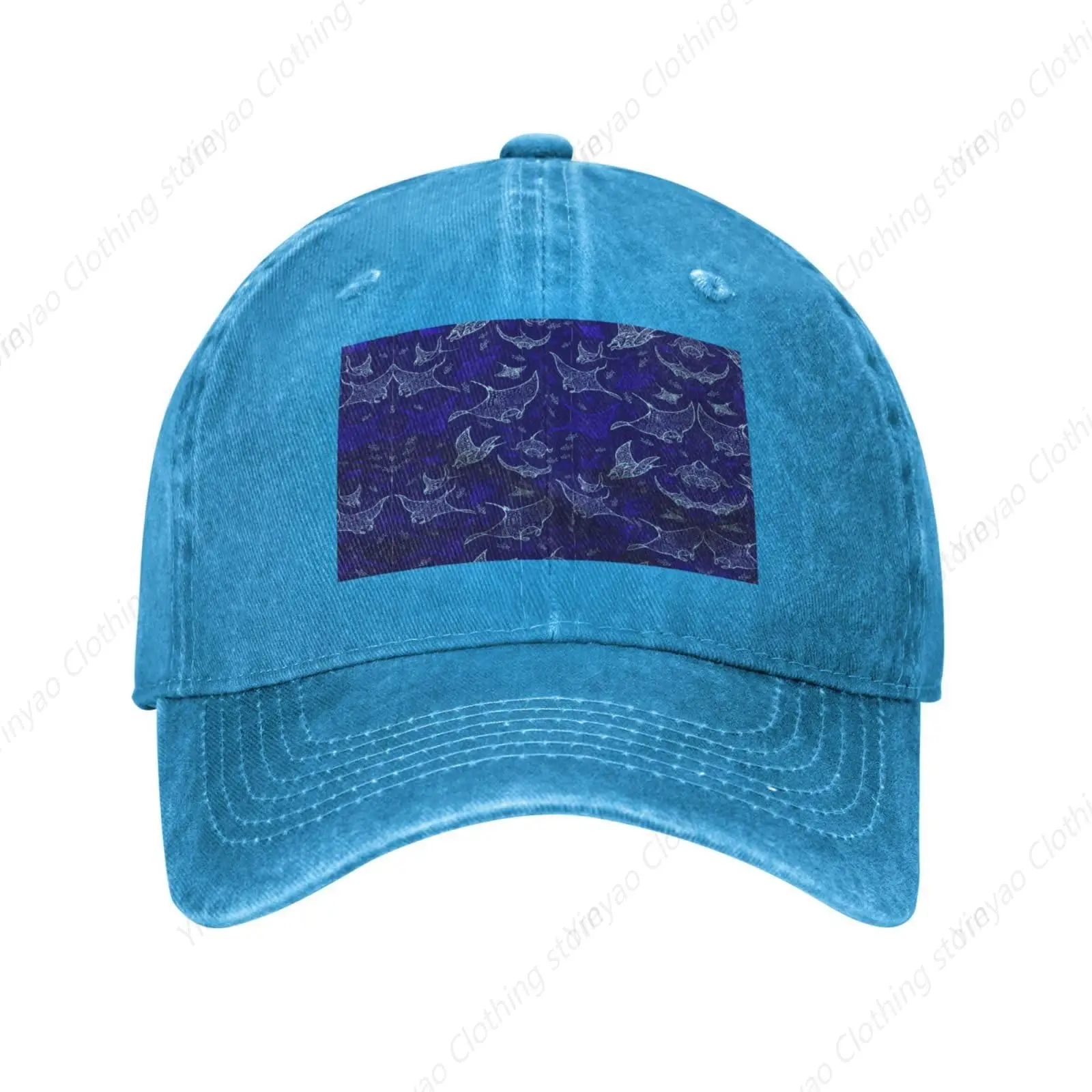 Manta Ray and Fish Print Outdoor Baseball Hat Dad Men's and Women's Adjustable Truck Hat Outdoor Sun Hat Sports Black