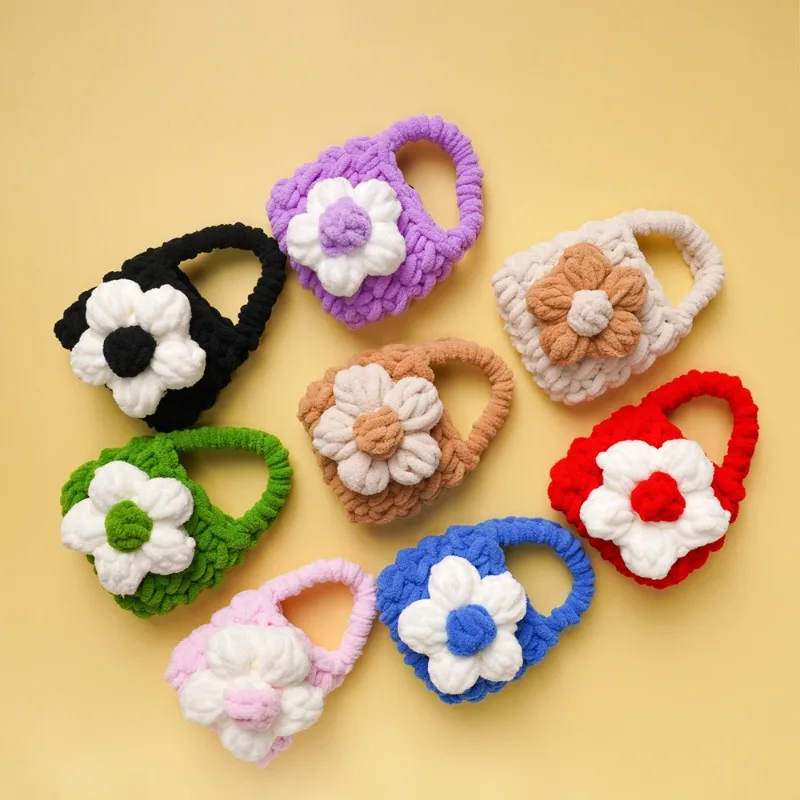 DIY Hand Knitting Earphone Storage Bag Camellia Cute Bear Protective Case Creativity Data Line Plush Mini Coin Purse Bag Pendant