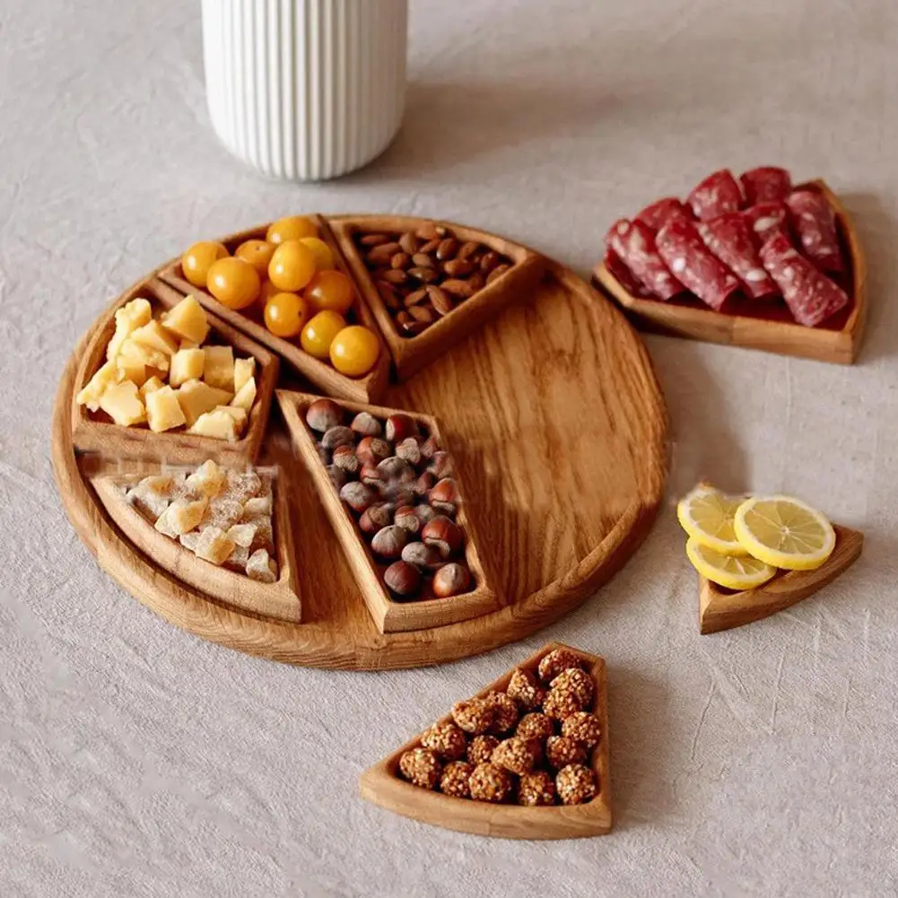 

Household Round Wooden Serving Tray Round Wooden Snack Fruits and Nuts Serving Tray Decorative Tableware