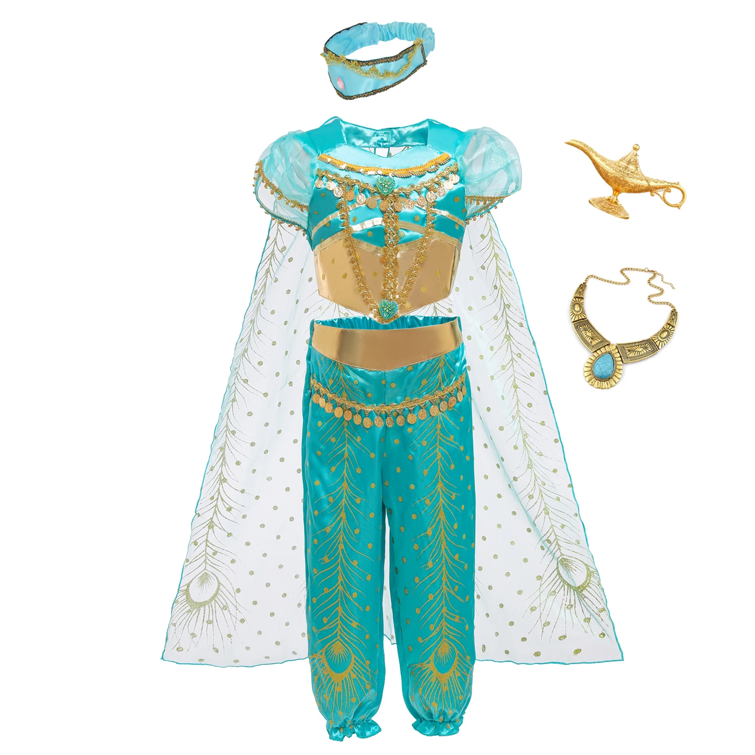 

Baby Jasmine Dress Girls Arabian Princess Costume Kids Aladdin Lamp Party Outfits Carnival Shoulderless Clothes 2-10 Years