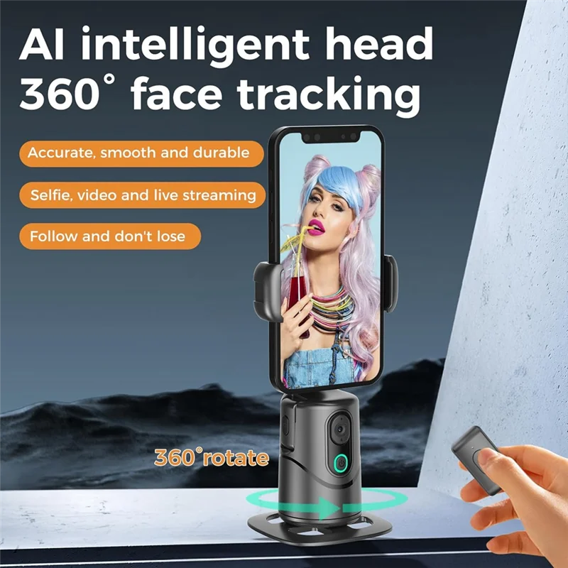 

ABKI-Auto Face Tracking Phone Holder No App Required 360° Rotation Phone Camera Stand Withremote Andgesture Control
