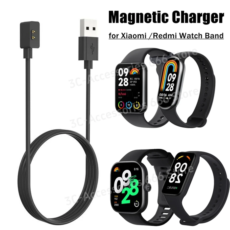 Universal USB Charging Cable for Xiaomi Smart Band 9 8 8pro 8 Active / Redmi Watch 3 Active Watch4 Band 2 Magnetic Charger