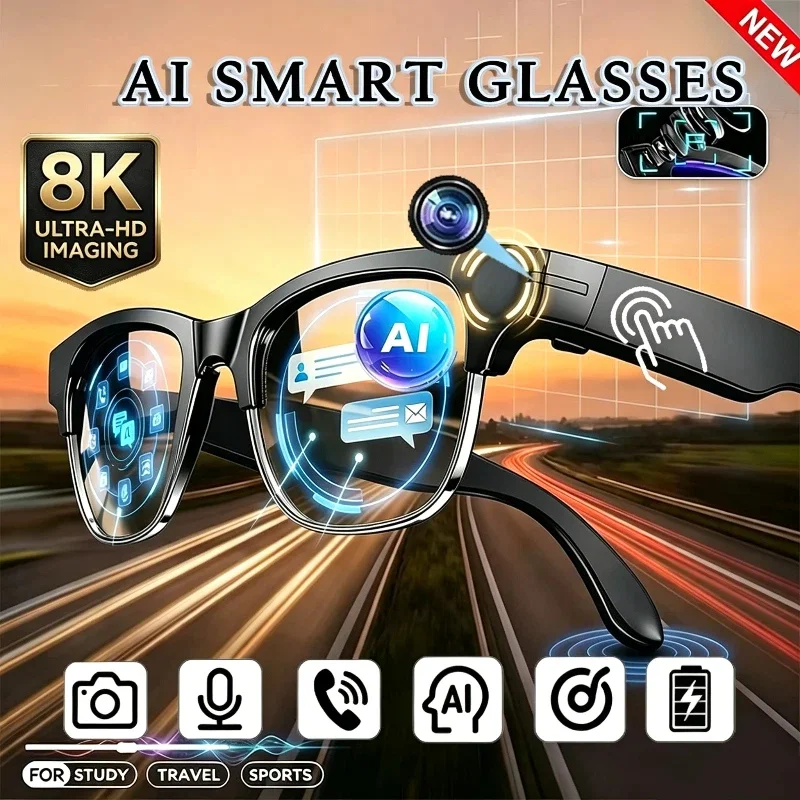 8K HD AI Smart Glasses AI Translation Hands-Free Calling AI Chat Logging Music Playback Smart Sunglasses for Men Women 2026