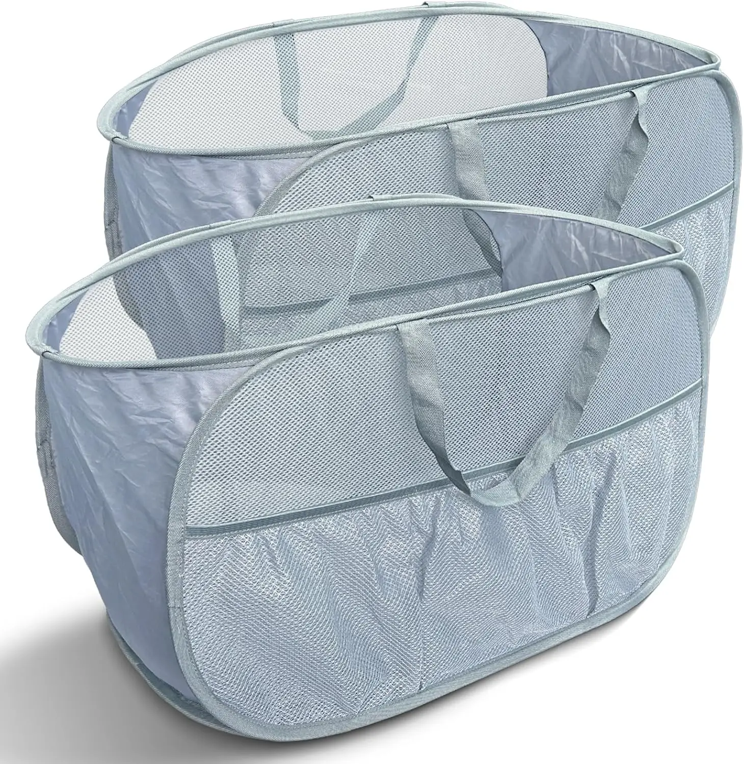

Collapsible Laundry Baskets 2 Pack, Mesh Pop Up Hamper with Handles, Portable Stair Basket, Dorm or