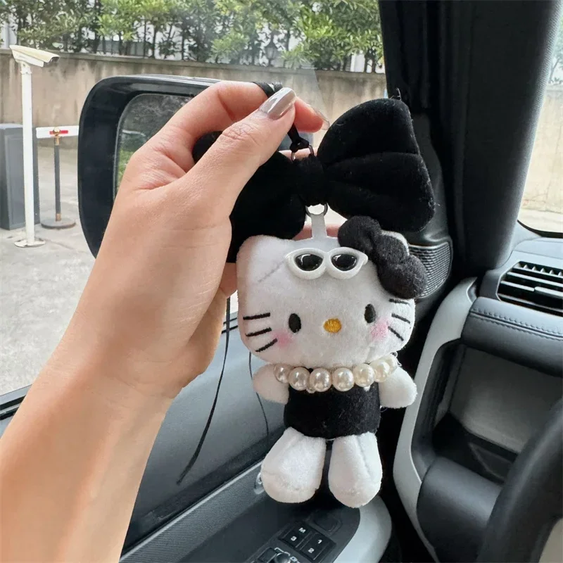 Kawaii Sanrio Hello Kitty Car Pendant Keychain Anime Black Kitty Women Doll Bags Keyring Cute Children Keychians Christmas Gifts