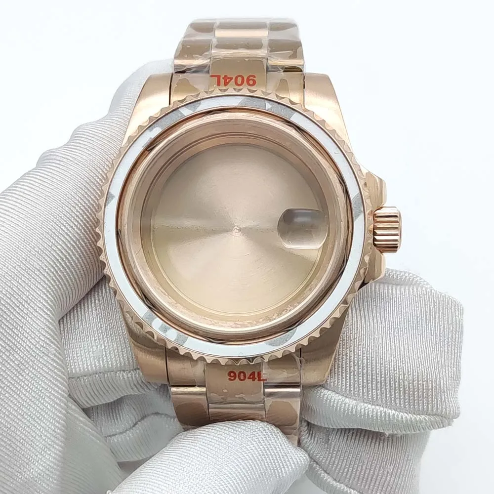 Vintage Rose Gold 40mm NH35 Watch Case 28.5mm Dial 316L Stainless Steel Sapphire Glass Waterproof Case Screwed Crown