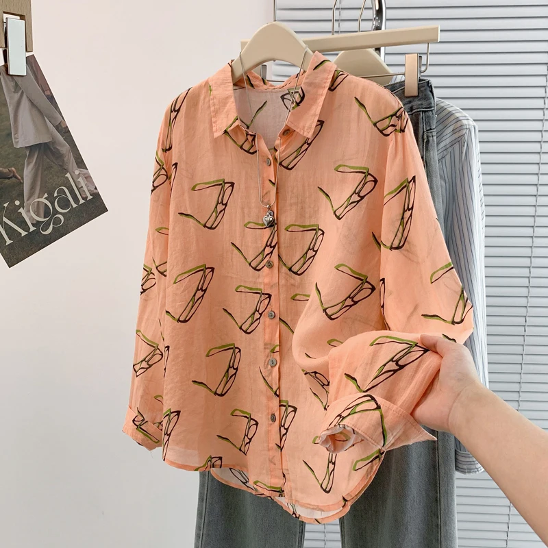 

Осенний новый кардиган из чистого хлопка с длинным светом и принтом, свободный открытый кардиган с квадратным воротником, тонкая модель, повседневная женская мода