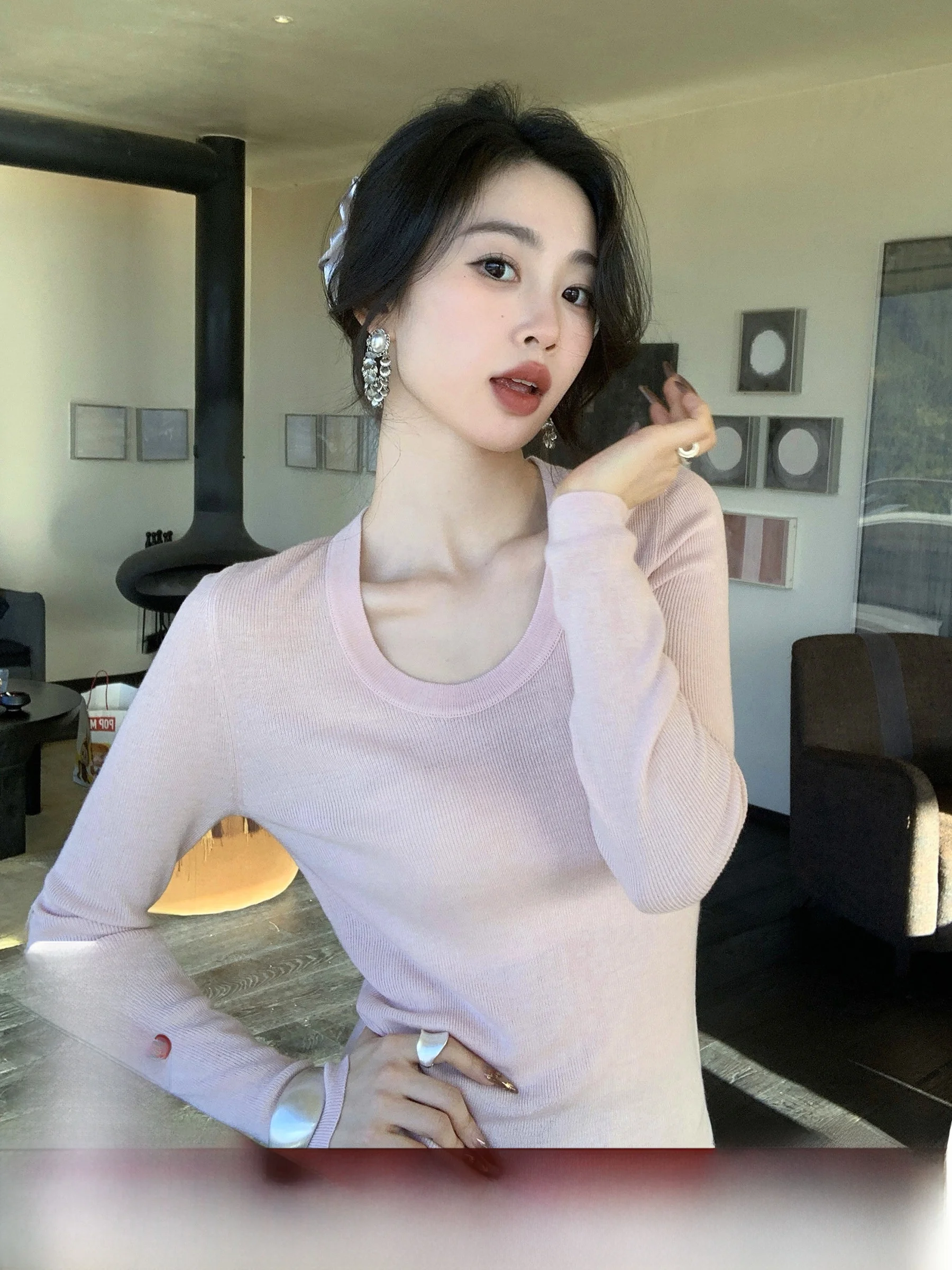 

Cloud Touch SYT Simple Wool Color Knitted round Ne Slim Fit Base Layer Top Casual Sle Soft Nylon Polyester Acrylic ...