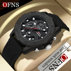 Fashion Ofns Top Brand Luxury Mens Quartz Men Business Silicone Sports Waterproof Military Chronograph Calendar Waterproof Watch