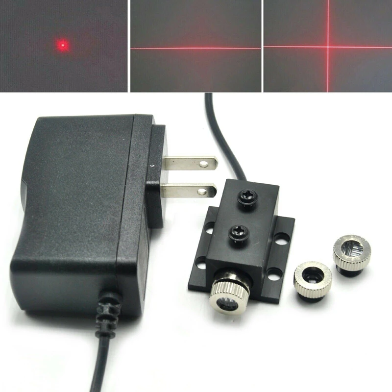 Dot/Line/Cross 650nm 30mW Red Laser Module Focusable Lens Head with 5V Adapter Heatsink