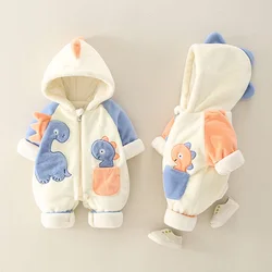 Baby crawling baby thickened and fleece onesie 2024 autumn and winter baby clothing outing clothes