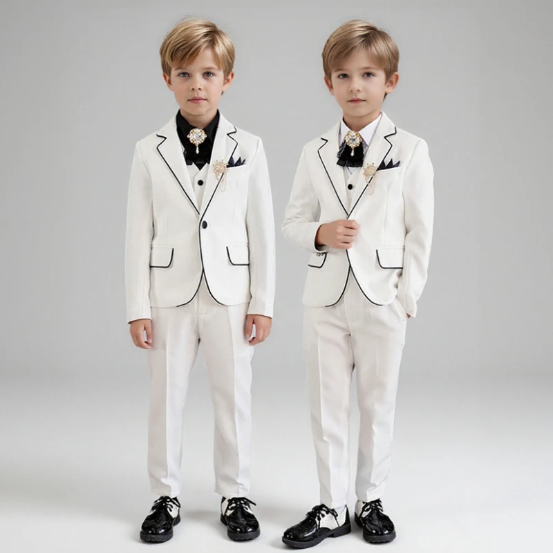 

Boys Suit White England Handsome Wedding Blazers Set Teen Kids Birthday Tuxedo Children Piano Catwalk Performance Costume 8 10 Y