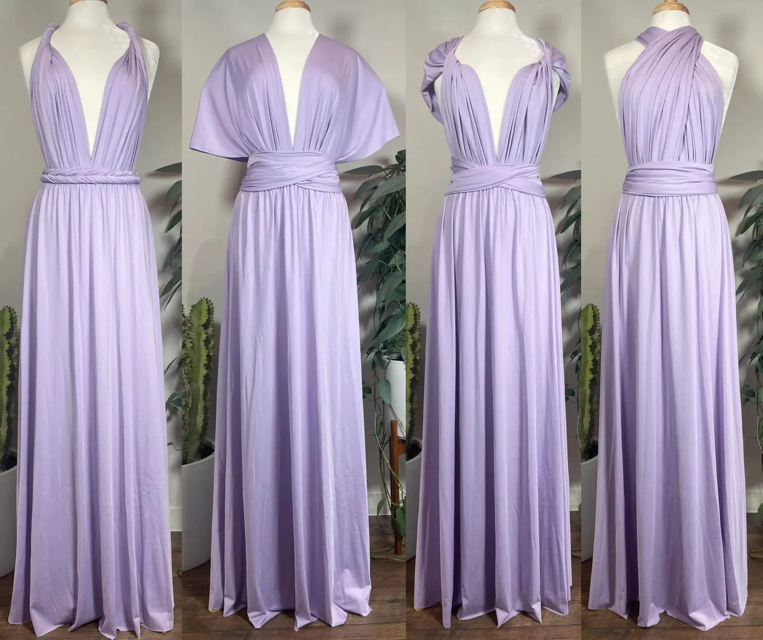 Light Purple Bridesmaid Dress Chiffon V-Neck Lace Up Backless Prom Dress with Long Belt Elegant Floor-Length For Wedding Party