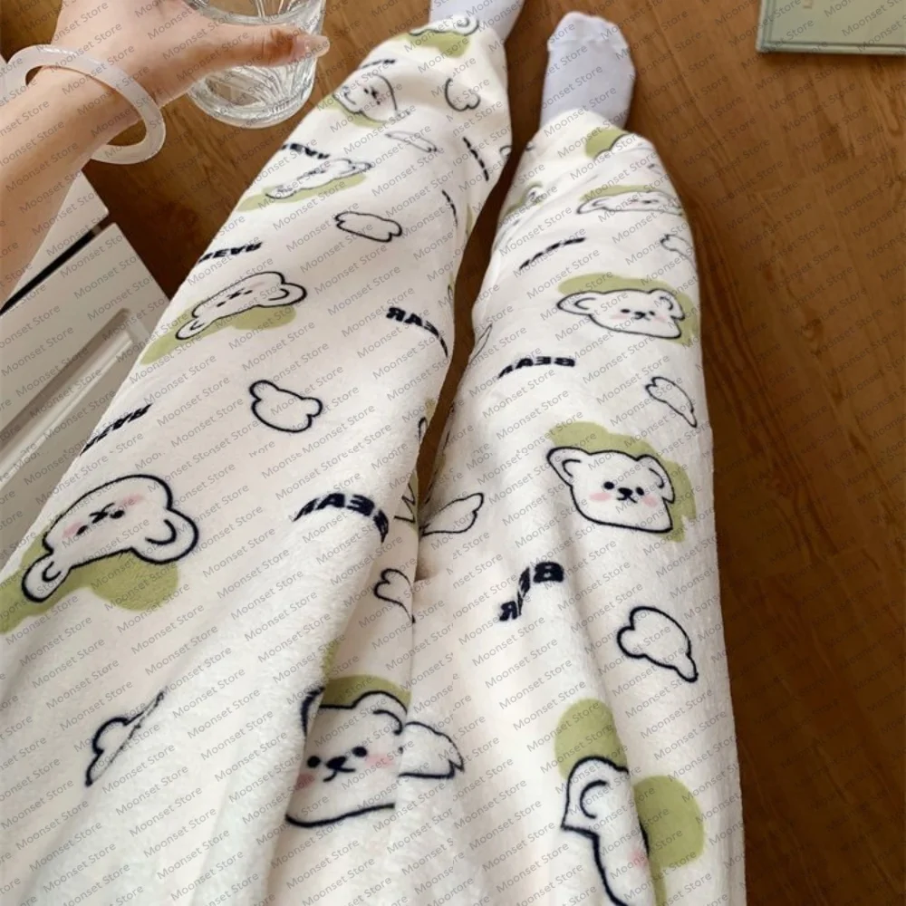 

Women's flannel pajama pants for autumn and winter warmth loose straight-leg home pants warm Cute Leisure and comfortable pants