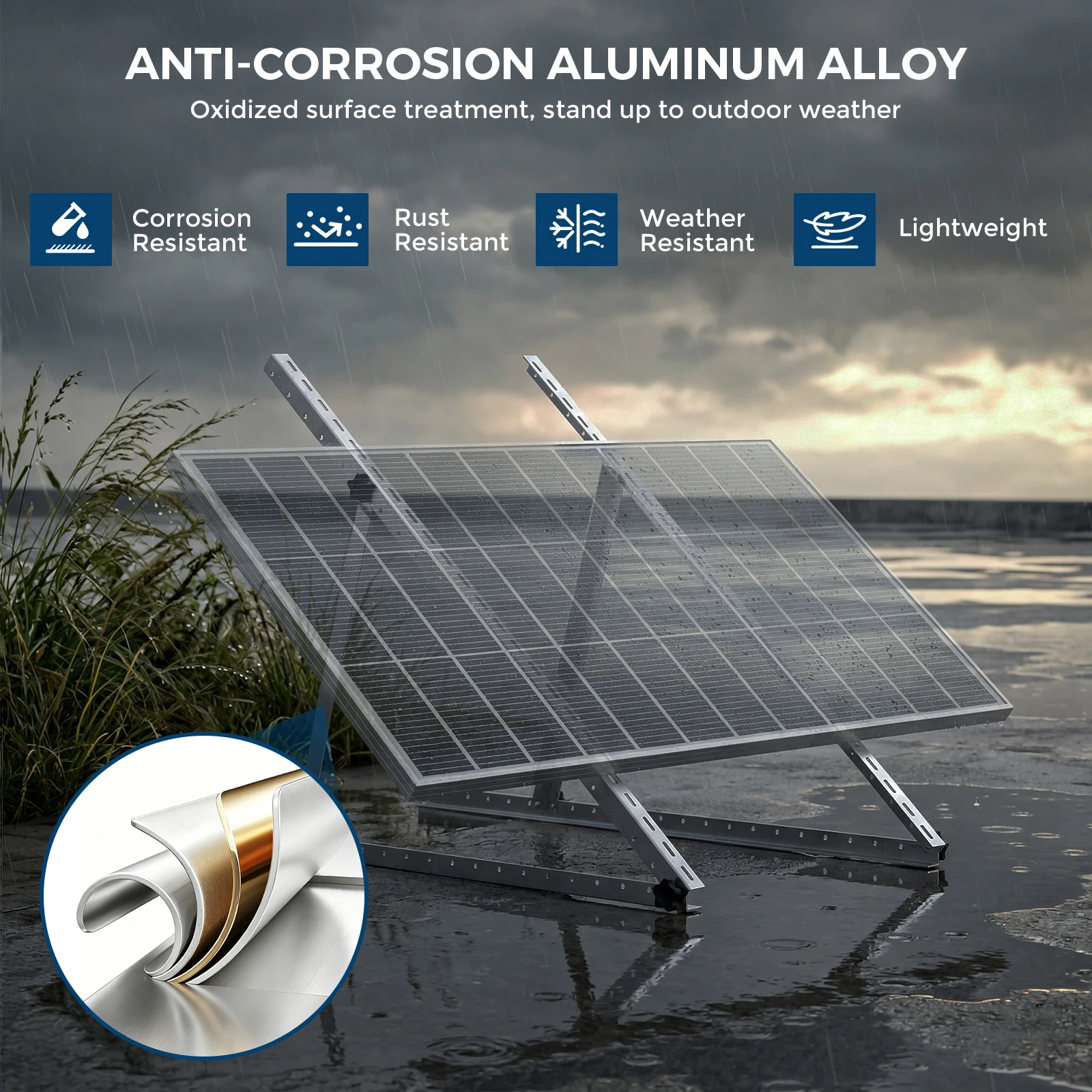 Supports de montage inclinables réglables pour panneaux solaires Rvpozwer 47 pouces (4/2/1 ensembles) avec pieds inclinables pliables pour toit, camping-car hors réseau, bateau
