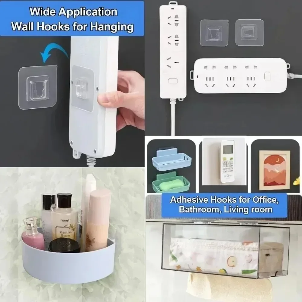 2/40PCS Strong Sticky Double-Sided Hooks Transparent Invisible Plug Socket Suckers Bathroom Kitchen Wall Mounted Storage Hooks