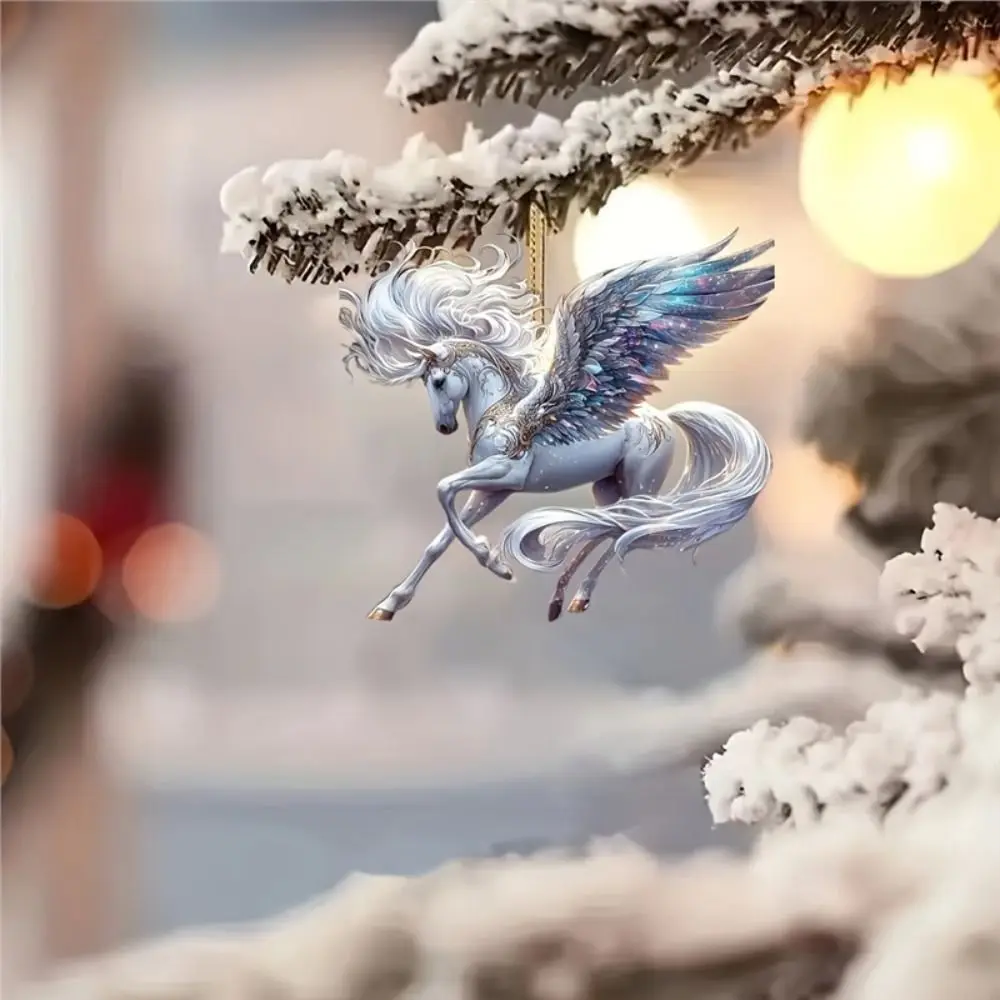 

New Year 2D Flat Christmas Hanging Pendant Acrylic White Horse Car Horse Pendant Car Rearview Mirror Pendant Navidad Decor