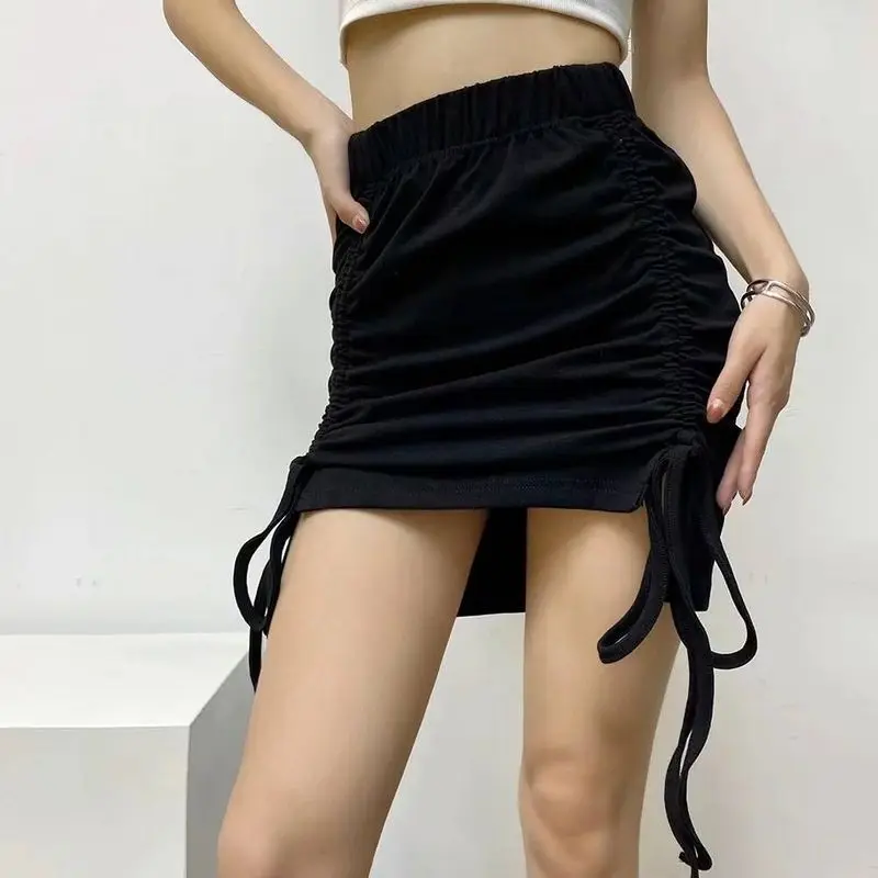 

Bla High Waist Pleated Skirt for Women Sexy Double Dstring Cleanfit mid Waist PVC Fabric Ciwalk Suitable Batwing pe