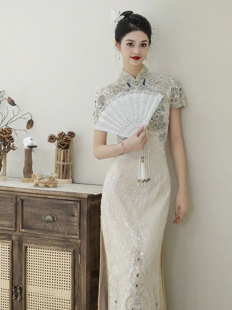 Yourqipao Chinese Cheongsam Xiuhe Bridal Toast Wedding Dresses Bridal Party Gown Luxury Engagement Evening Dress Skirt for Women