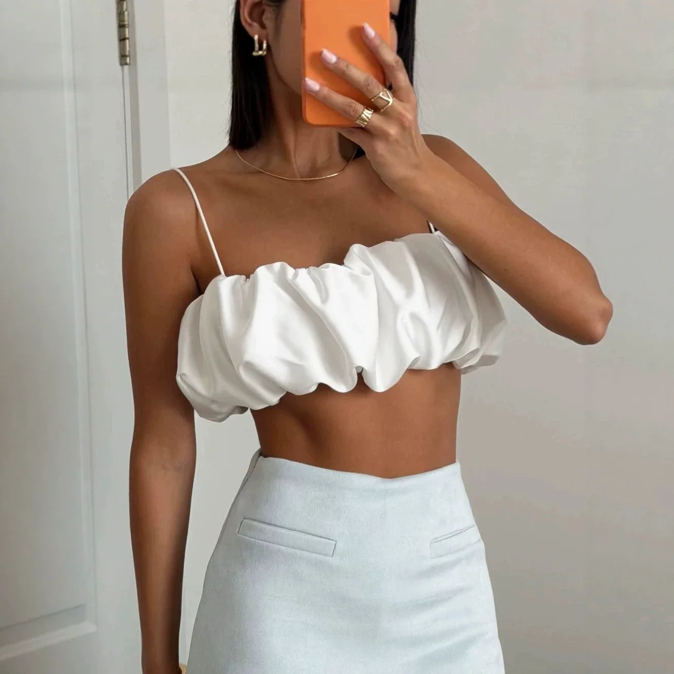 

2026 Summer Sexy Hot Girl Camisole Women's Fashion Satin Ultra Short Crop Top Women's Clothing