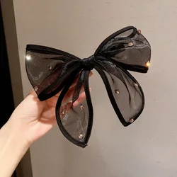 New Oversized Black Lace Cloth Bow Ribbon Hairpin For Women Girls Rhinestones Spring Hair Clip Headband Hair Jewelry Accessories