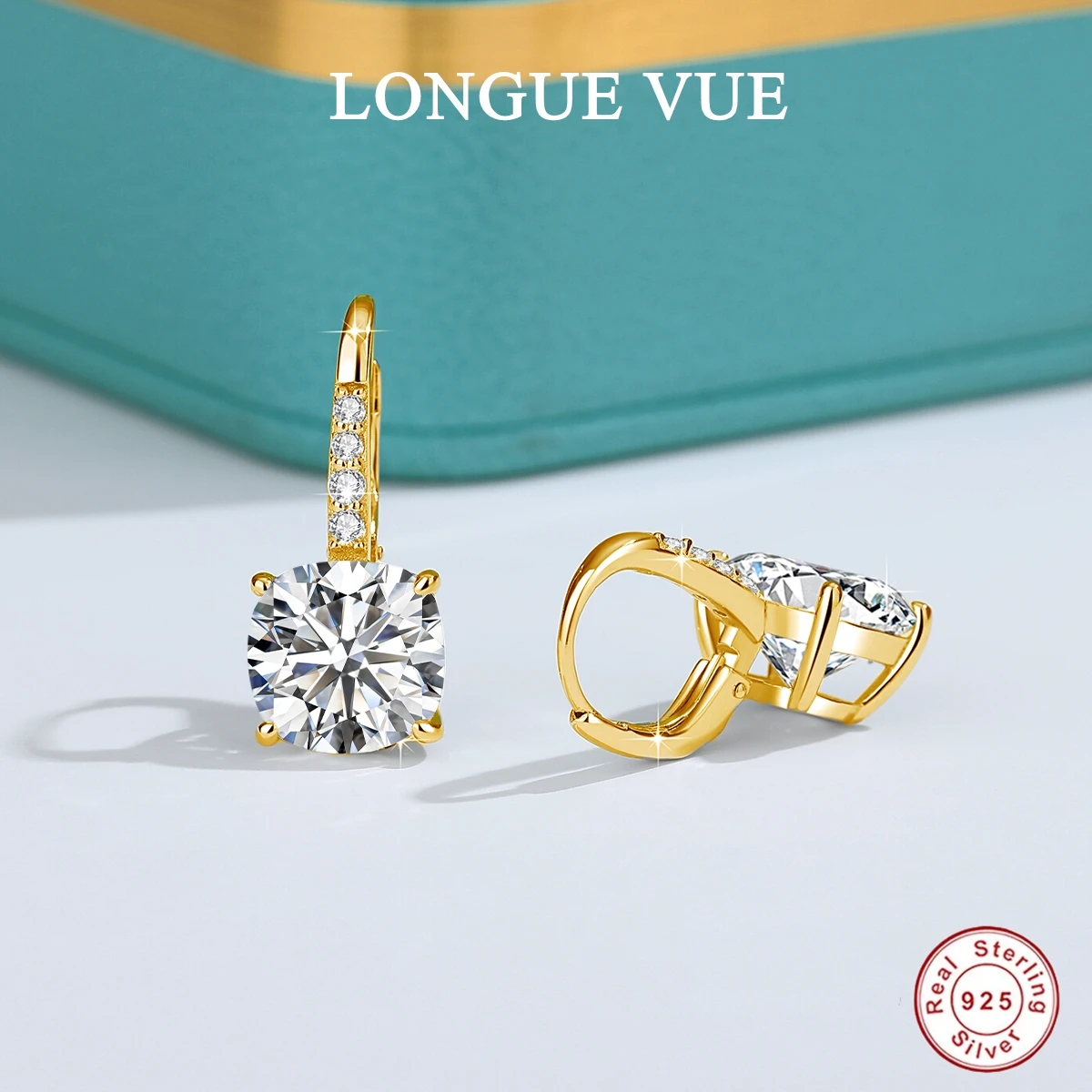 

10*10mm 925 Silver Women Lever Back Moissanite Earring Dangle Drop Ear Stud Girls Daily Wear Exquisite Accessories Party Jewelry