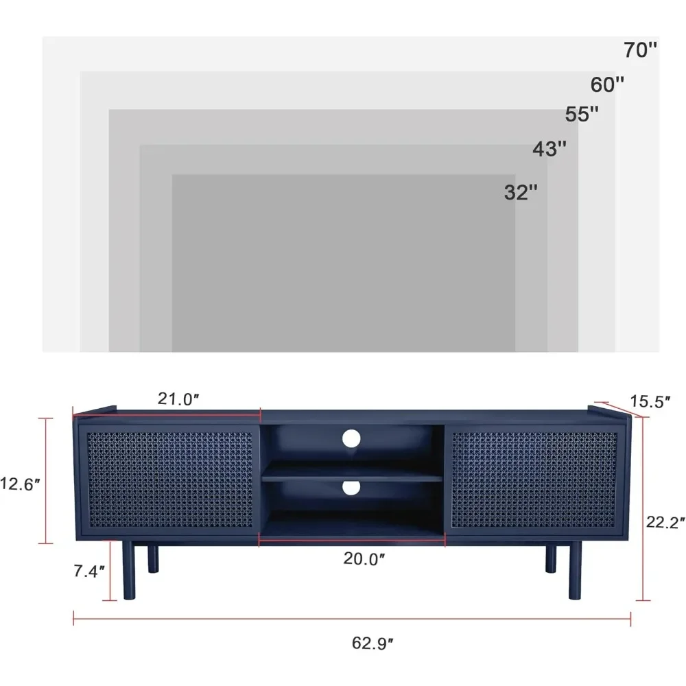 XMSJ TV Stand for TVs Up To 70 Inch, Accent Iron Rattan Storage Cabinet Television Stands Entertainment Center Console Table