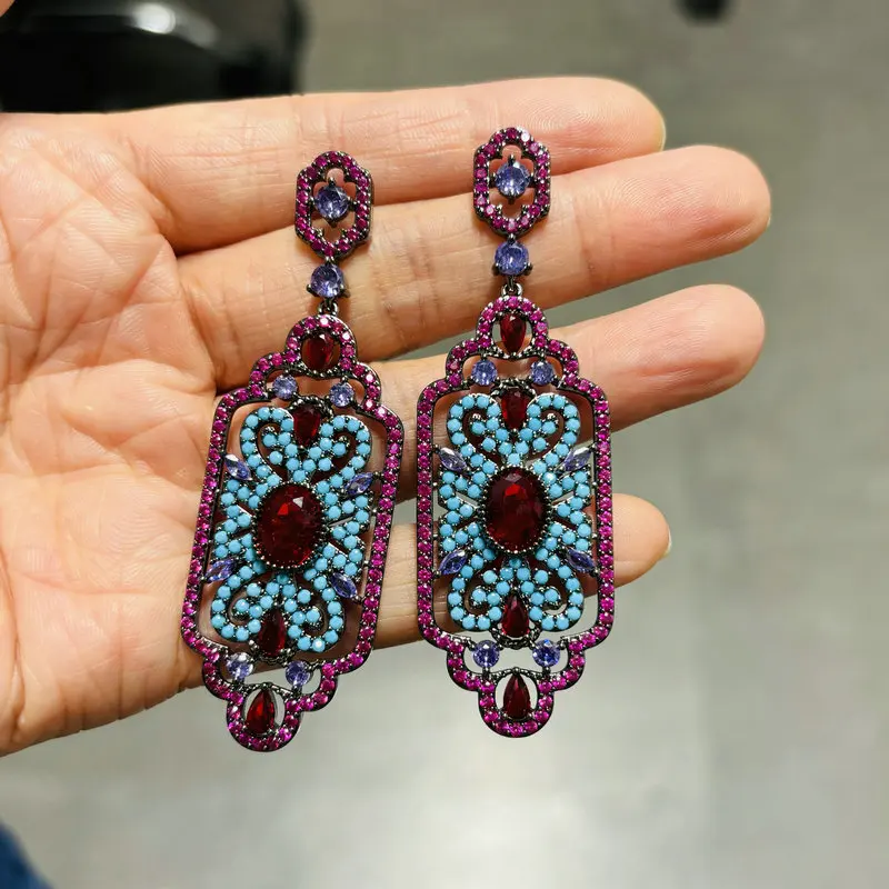 Bilincolor Luxury Elegant Red and Blue Geometric Earring for Women