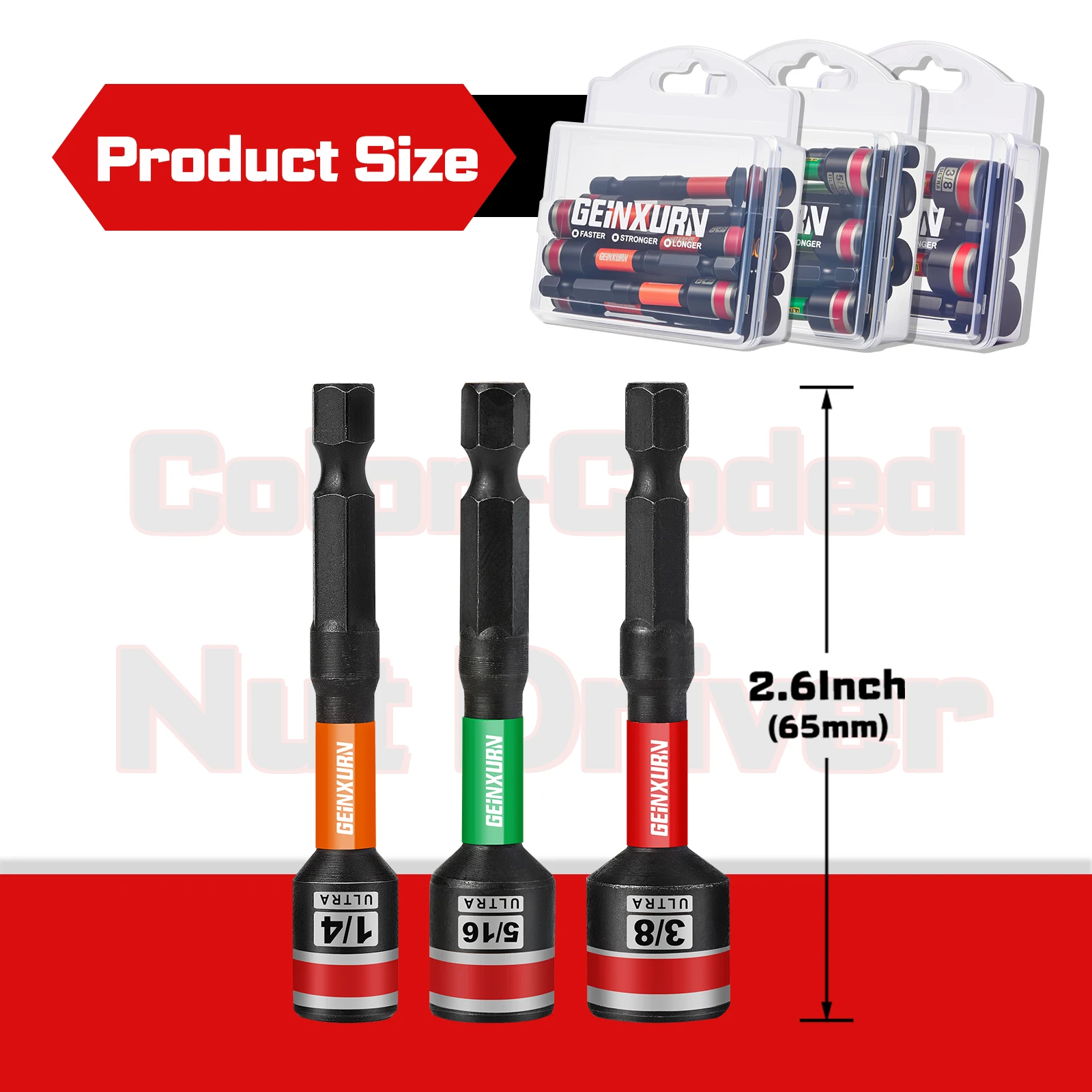 Geinxurn Impact Nut Driver Set, 2.56”Long 1/4“,5/16