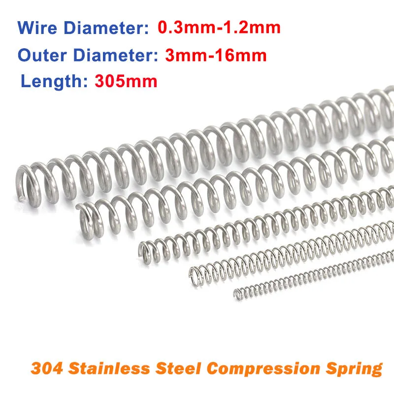 304 Stainless Steel Compression Spring Return Spring Steel Wire Diameter 0.3-1.2mm Outer diameter 3-16mm Length 305mm