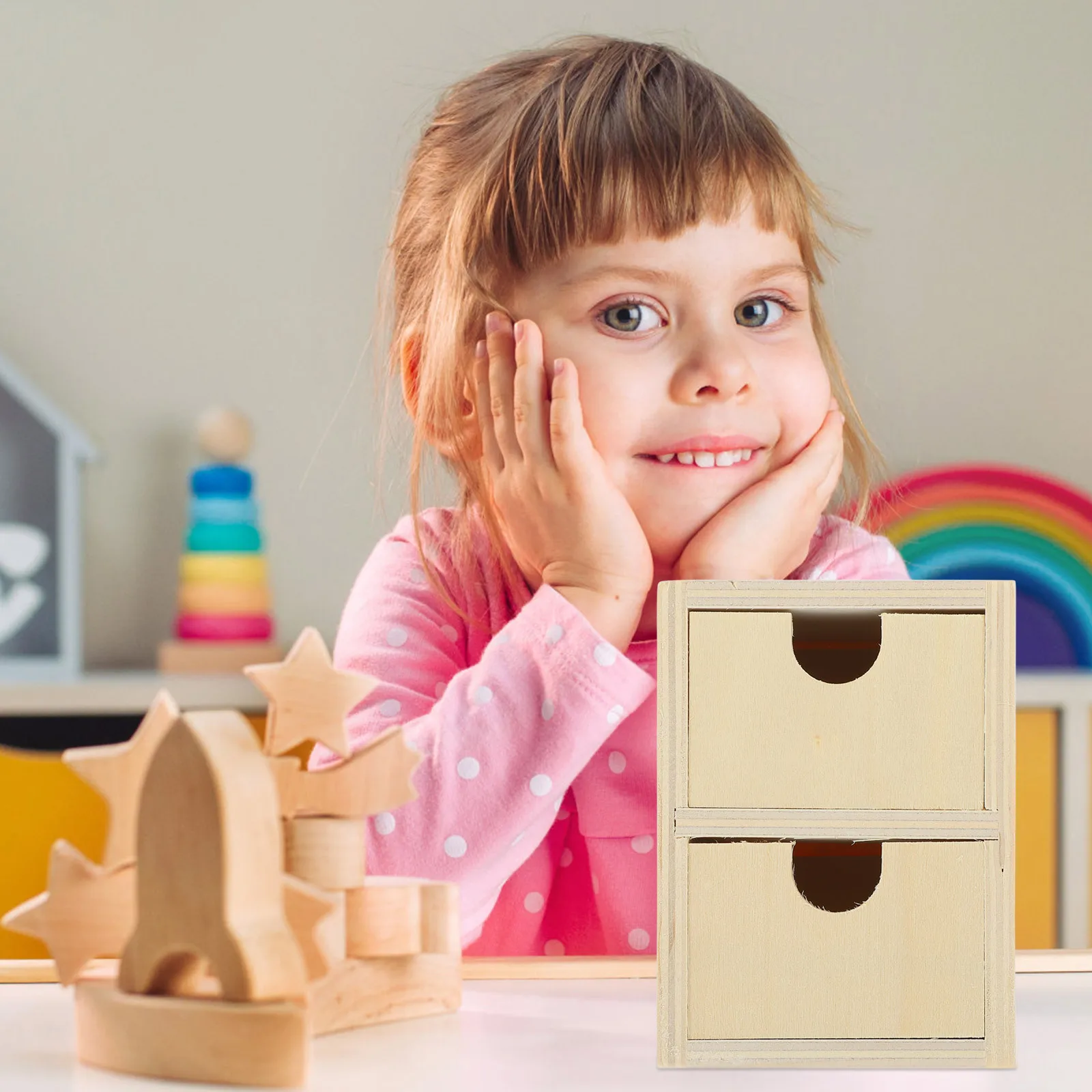 

2 шт. неокрашенных деревянных ящиков-органайзеров для детских творчества, 2-х ярусные, для развития мелкой моторики, креативности и воображения