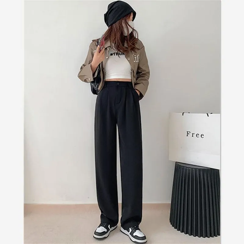 Casual High Waist Loose Wide Leg Pants for Women Spring Summer Female Floor-Length Khaki Suits Pants Ladies Long Trousers