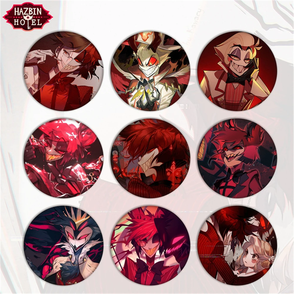 58mm Anime Hazbin Hotel Charlie Morningsta Alastor Vaggie Cosplay COSTUME Badge Pin SPTE Tinplate Brooch﻿ Prop Xmas Gilf