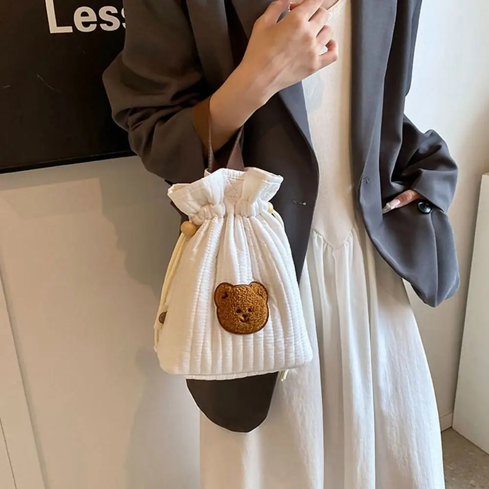 Bolso pequeño con cordón para niños, bolsa de lona con estampado de oso pequeño, Cubo de lona con dibujos animados, gran capacidad, mamá, para exteriores