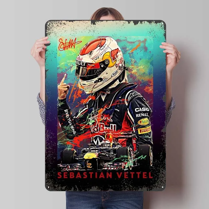 Sebastian Vettel Metal Poster F1 Sports Tinplate Sign Man Cave Custom Metal Signs for Wall Art Decoration Room Decorations Retro