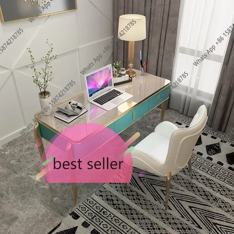 

Письменный стол и стул 43K X Light Luxury: постмодернистский, простой, для дома и офиса, из массива дерева, с покрытием из эмалированной краски, в американском стиле.