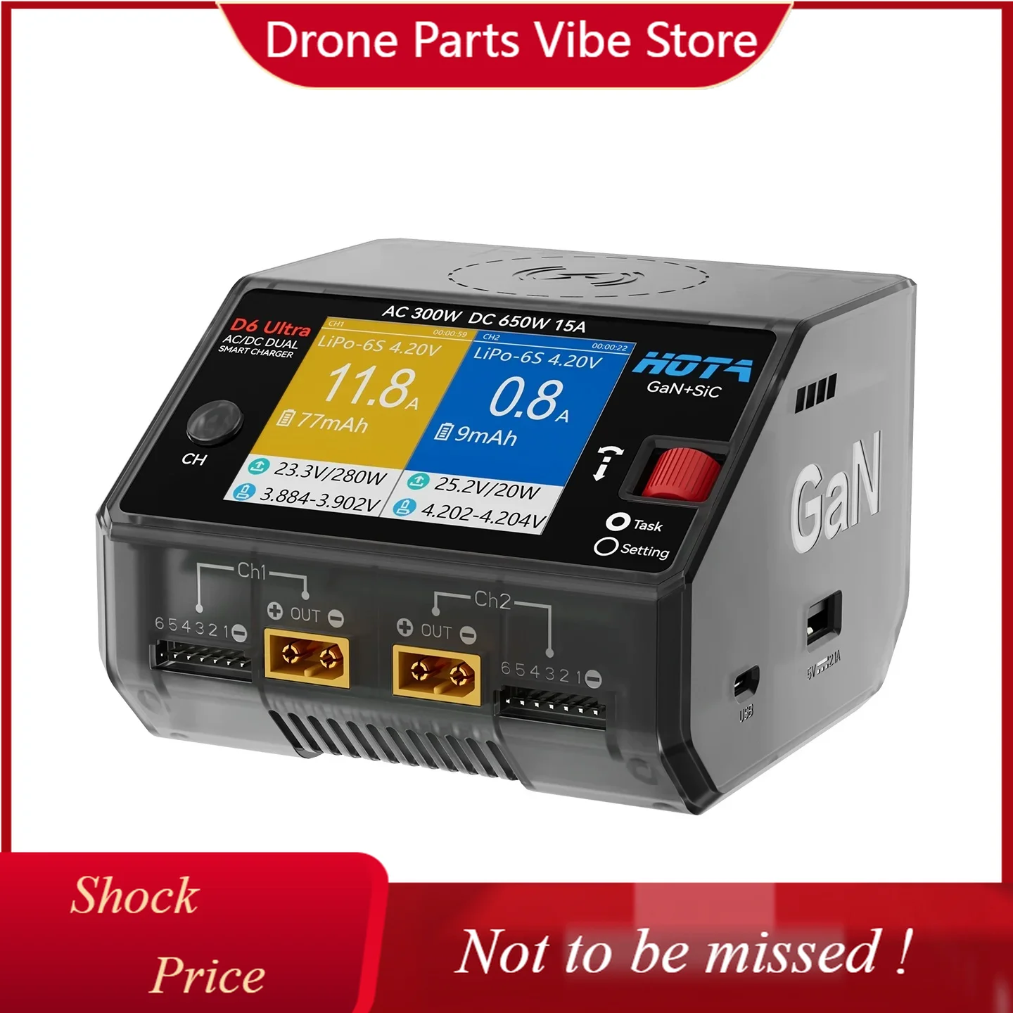 

DP HOTA GaN Smart Charger D6 Ultra AC 300W DC 650W 15A Dual Channel Fast Charging