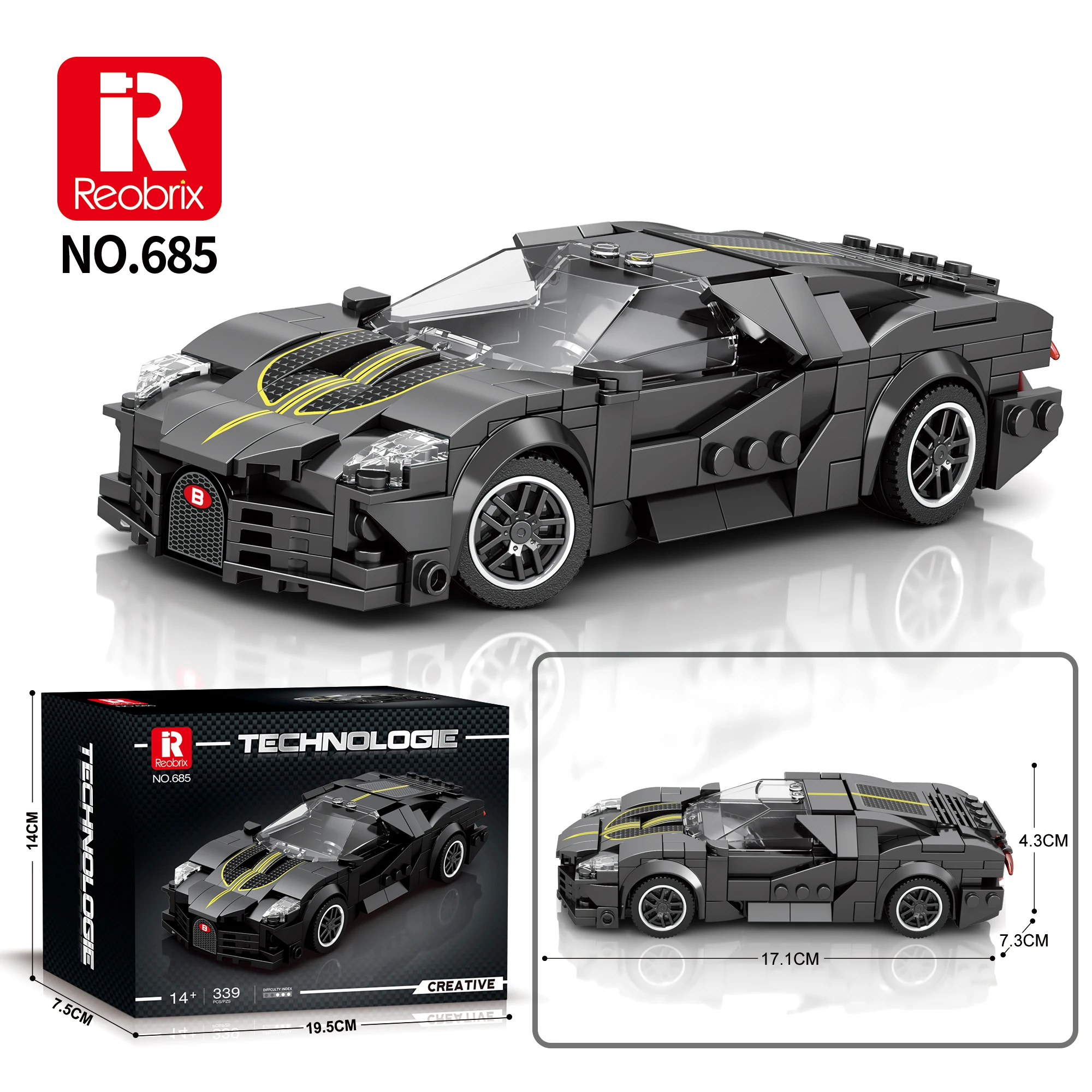 La Voiture Noire Super Sports Car Building Set - 339-Piece Luxury Racing Car Model Kit for Teens and Adults
