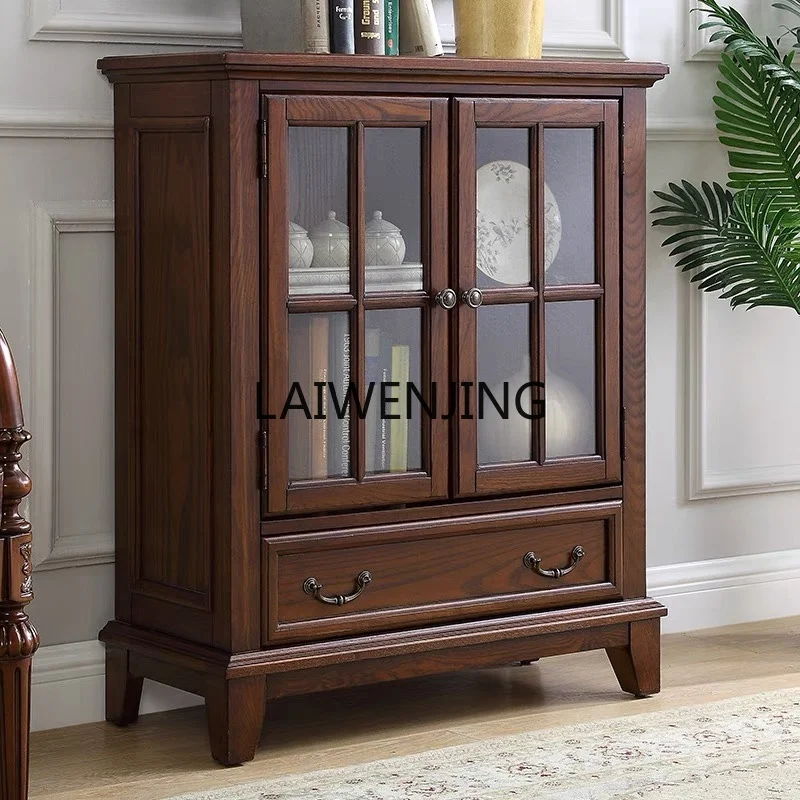 خزانة عرض زجاجية بباب واحد ومزدوج من الخشب الصلب HLZ لتزيين غرفة المعيشة وخزانة جانبية لتناول الطعام المنزلية